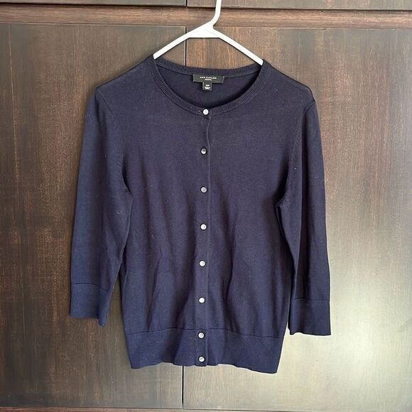 Ann Taylor Navy Blue Button Front Cardigan Medium Petite MP - Picture 1 of 4